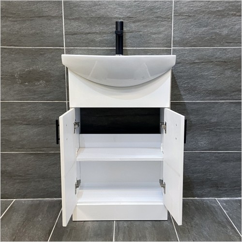 St. Moritz - 550mm White Gloss Vanity Unit with Black Handles