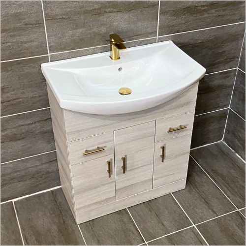 St. Moritz - 750mm Grey Ash Vanity Unit with Brushed Brass Handles
