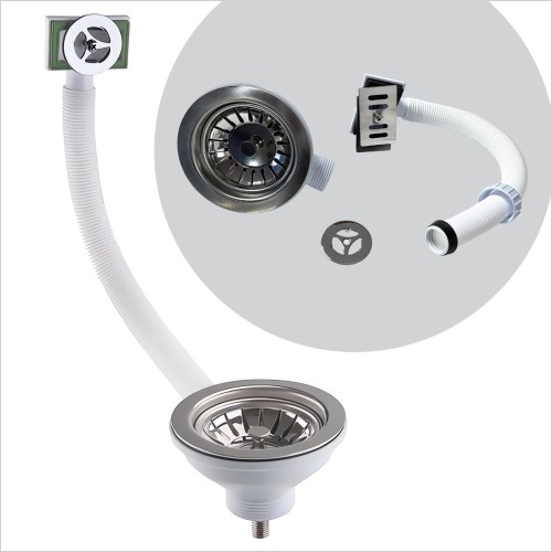 Tecaz - Universal Kitchen Basket Strainer Waste Chrome + Overflow