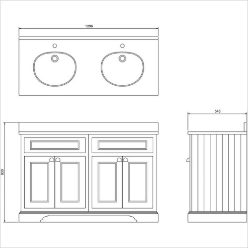 Burlington - 1300mm Grey Double Freestanding Vanity Unit with 4 Doors
