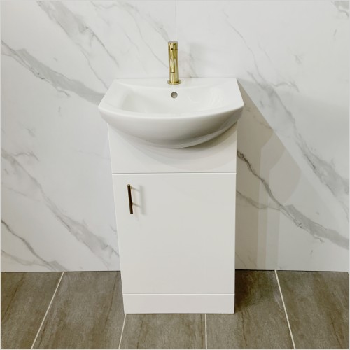 St. Moritz - 450mm White Gloss Vanity Unit with Brushed Handles