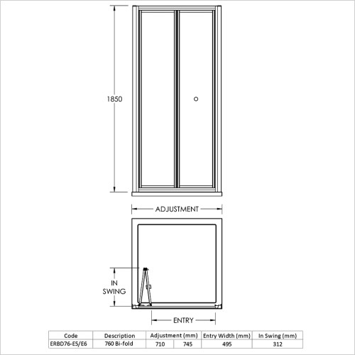 Nuie - Ella Bi-Fold Shower Door 760mm