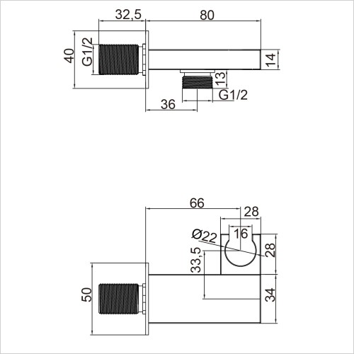 Reflections - Adjustable Square Hand Shower Wall Bracket with Wall Outlet