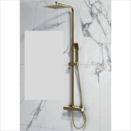 Tecaz - Lilly Brushed Brass Square Rigid Riser Shower