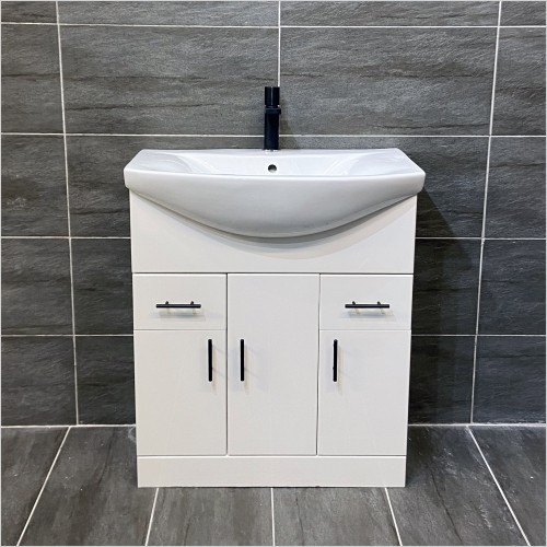 St. Moritz - 850mm White Gloss Vanity Unit with Black Handles