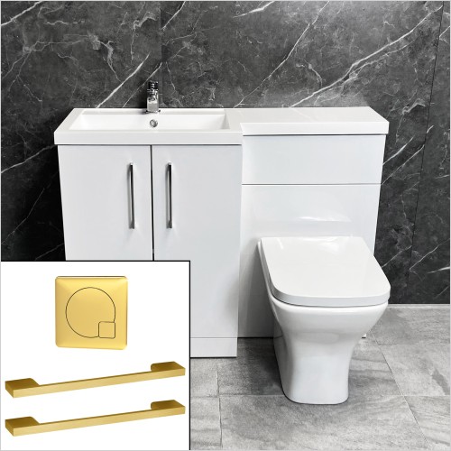 Tecaz - Arno 1100mm L Shape Vanity Set with Brass Handles Left Hand