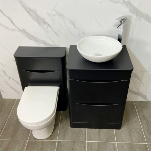 Gems - Moonstone Satin Black Vanity Set Inc Wok Basin WC & Tap