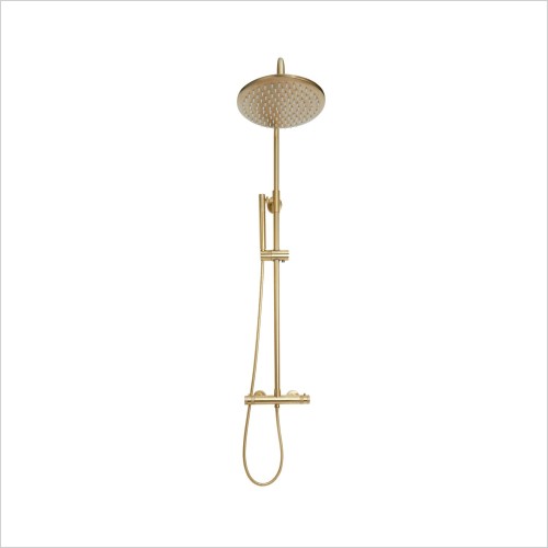 Scudo Bathrooms - Core Brushed Brass Thermostatic Round Rigid Shower Set