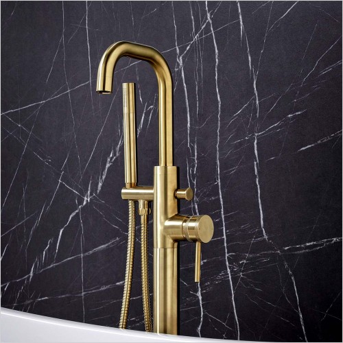 Tecaz - Core Brushed Brass Floorstanding Bath Shower Mixer Tap