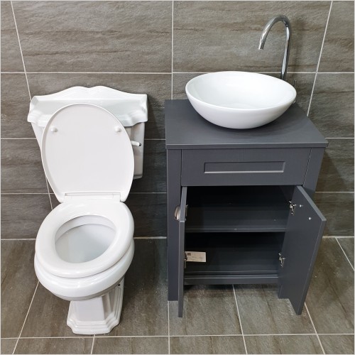 Old England - Sorrento Dark Grey Oak Vanity Unit & Legend Toilet Set