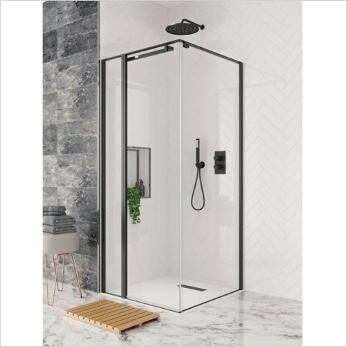 Crosswater - Crosswater Hush Black Pivot Inline Shower Door 900mm + Trayy