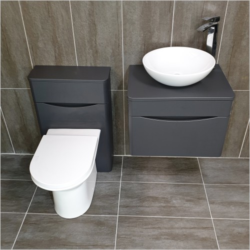 Gems - Moonstone Handless Matt Dark Grey Wall Hung Wok Vanity Set