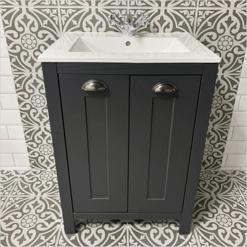 Old England - Durham Dark Grey Oak 600mm Vanity Unit with Basin