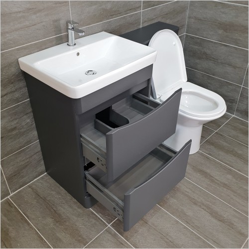 Gems - Moonstone Handleless Matt Dark Grey Vanity Unit & WC Unit