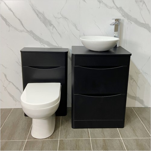 Gems - Moonstone Satin Black Vanity Set Inc Wok Basin WC & Tap