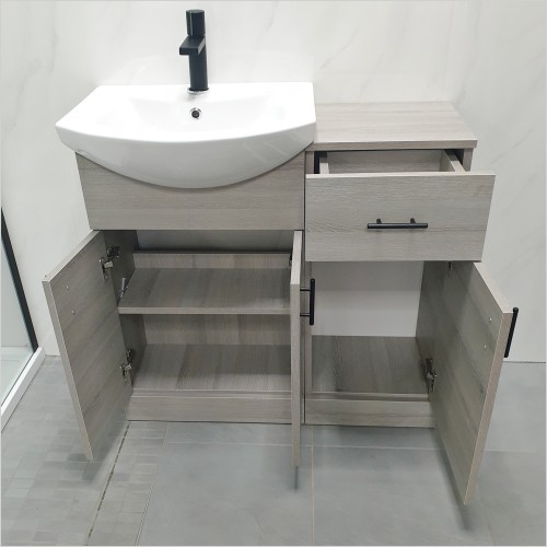 St. Moritz - 900mm Bathroom Vanity Drawline Grey Ash Black Handles