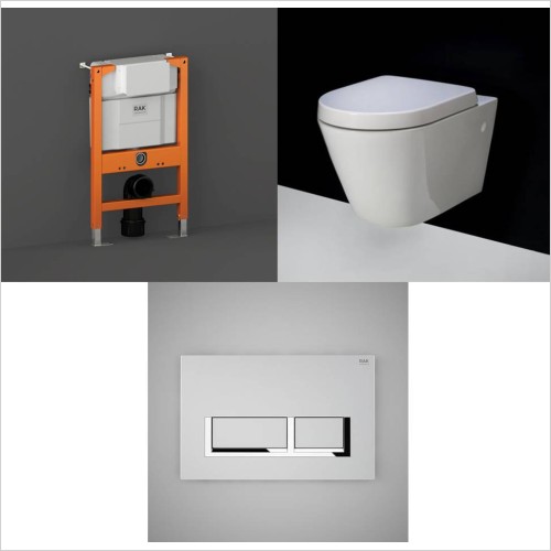 Rak - Resort Rimless Wall Hung WC Pan With Frame Kit & Flush Plate