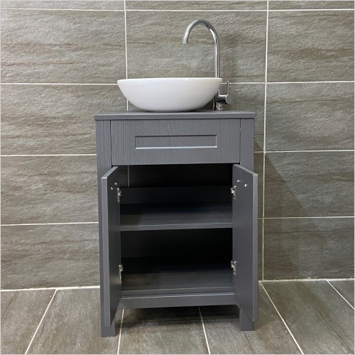 Old England - Sorrento Dark Grey Oak Vanity Unit & Charlotte Wok Basin Set