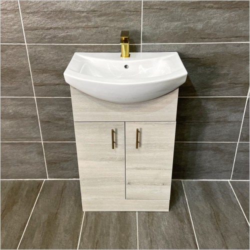 St. Moritz - 550mm Grey Ash Vanity Unit with Brushed Brass Handles