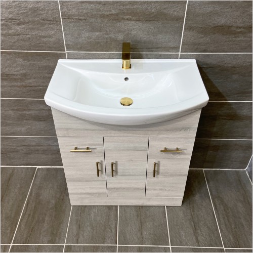 St. Moritz - 750mm Grey Ash Vanity Unit with Brushed Brass Handles