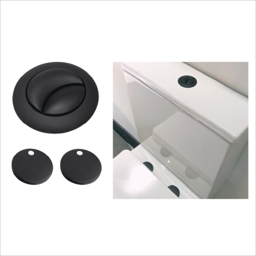 Scudo Bathrooms - Black Push Button & Black Toilet Hinge Cover Caps