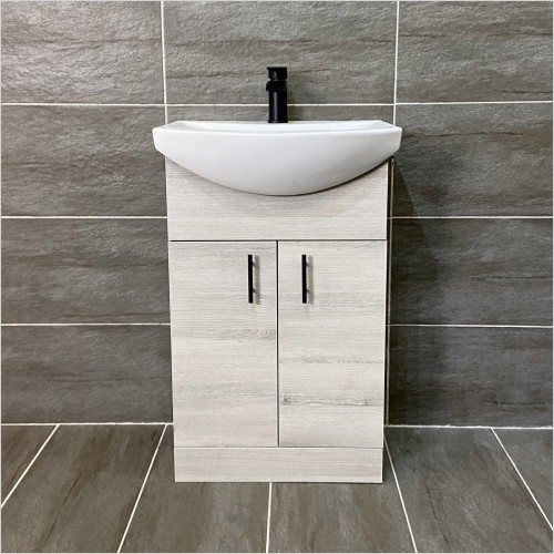 St. Moritz - 550mm Grey Ash Vanity Unit with Matt Black Handles