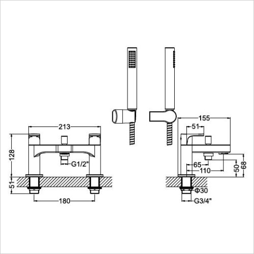 Crosswater - Style Bath Shower Mixer Dual Lever With Kit