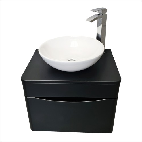Gems - Moonstone Satin Black Wall Hung Vanity with Wok Basin & Tap