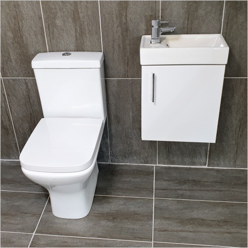 Reflections - Cube 400mm Wall Hung Unit & Sandy Toilet Cloak Set Inc Tap