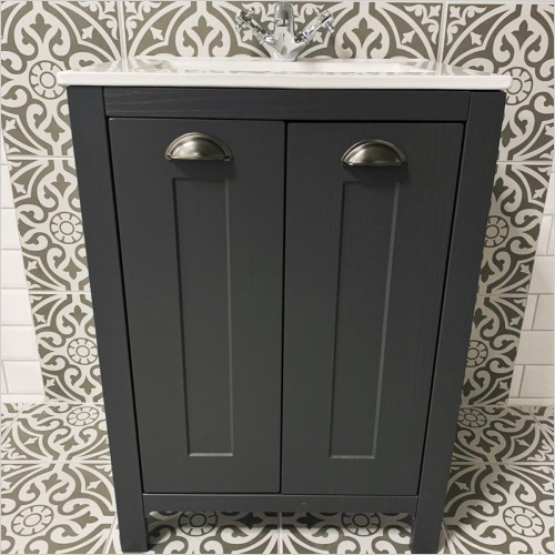 Old England - Durham Dark Grey Oak 600mm Vanity Unit with Basin