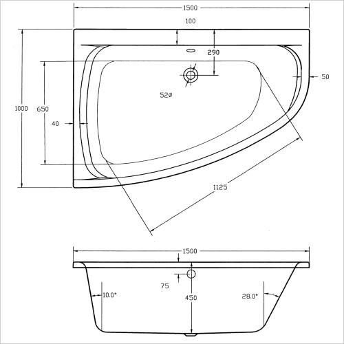 Reflections - Cleo Right Hand 1500 x 1000mm Offset Corner Bath