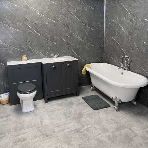 Old England - Soulbury Dark Grey Vanity Freestanding Bath Suite Inc Taps