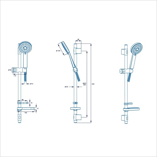 Tecaz - Croydex Matrix 3 Function Shower Set Inc Adjustable Riser