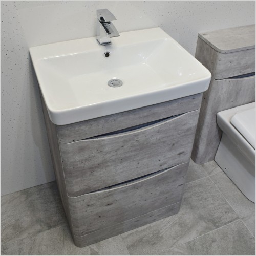 Gems - Moonstone Handleless Light Concrete 600mm Vanity Unit
