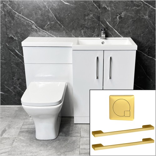 Tecaz - Arno 1100mm L Shape Vanity Set with Brass Handles Right Hand