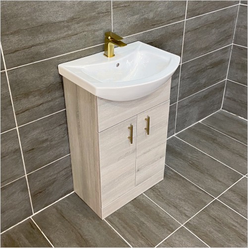 St. Moritz - 550mm Grey Ash Vanity Unit with Brushed Brass Handles