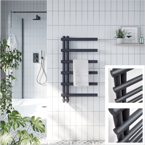 Scudo Bathrooms - Carlo Carbon Anthracite 850 x 500mm Heated Towel Rail
