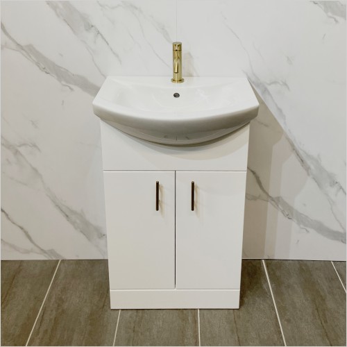 St. Moritz - 650mm White Gloss Vanity Unit with Brushed Handles