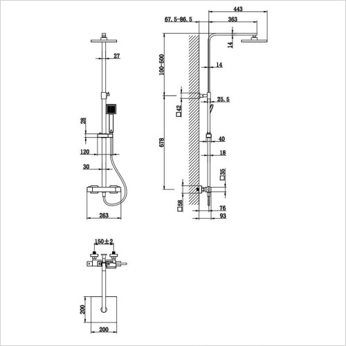 Gems - Lilly Square Thermostatic Shower Set Dual Heads