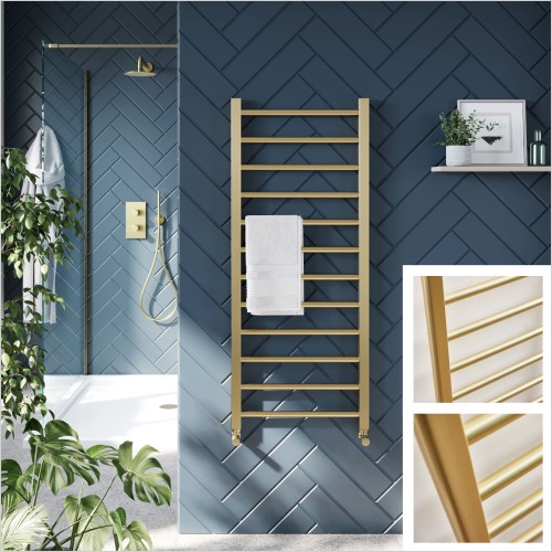 Scudo Bathrooms - Vibe Brushed Brass 800 x 500mm Heated Towel Rail