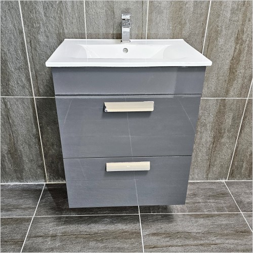 Roca - Roca Deba 600mm Wall Hung Vanity Unit Anthracite Grey Gloss