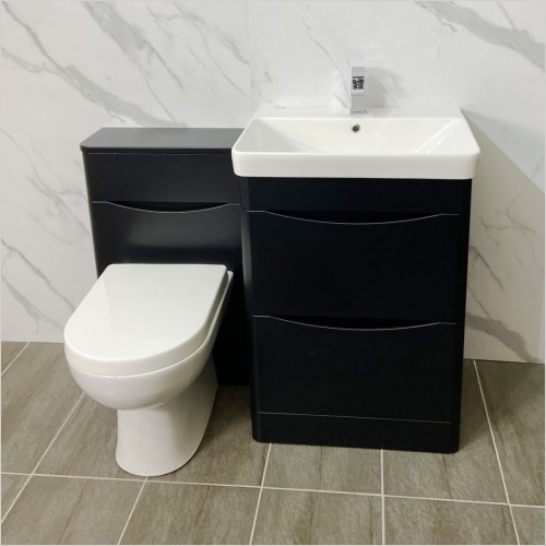 Gems - Moonstone Handleless Satin Black Vanity Unit & WC Unit Set