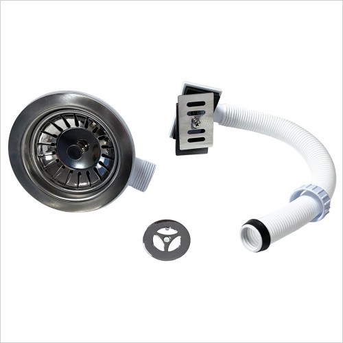 Tecaz - Universal Kitchen Basket Strainer Waste Chrome + Overflow
