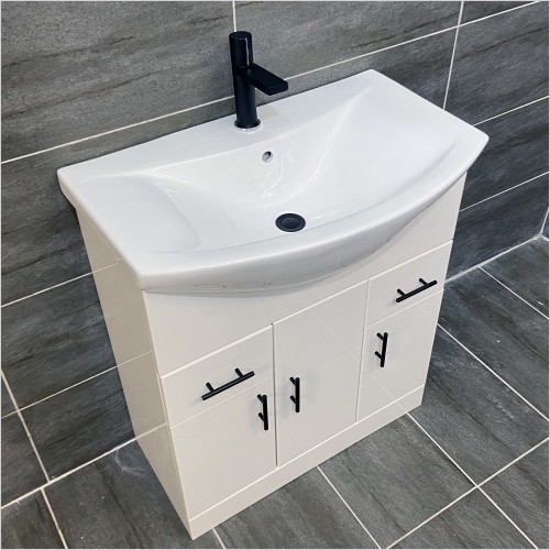 St. Moritz - 750mm White Gloss Vanity Unit with Black Handles