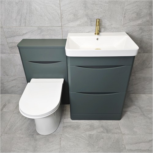 Gems - Moonstone Handleless Highland Green Vanity & WC Unit Set