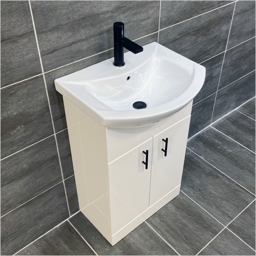 St. Moritz - 550mm White Gloss Vanity Unit with Black Handles
