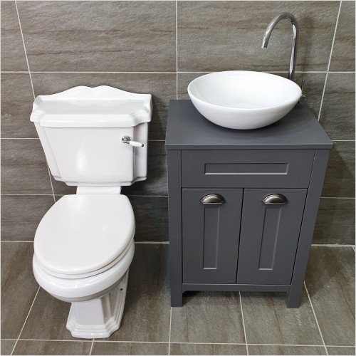 Old England - Sorrento Dark Grey Oak Vanity Unit & Legend Toilet Set