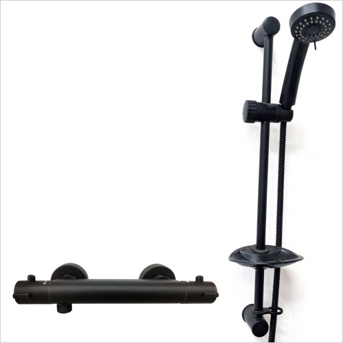 T2 Value Range - Elsie Black Thermostatic Shower Valve with Riser Kit