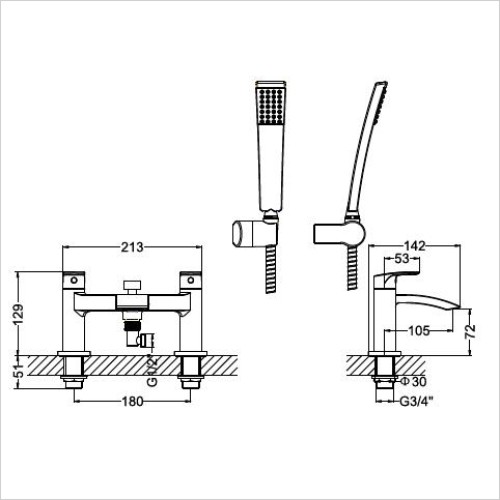 Crosswater - Flow Bath Shower Mixer Dual Lever With Kit