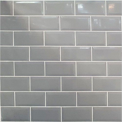 Tecaz - Metro Bevel Grey Gloss 100 x 200mm Wall Tile